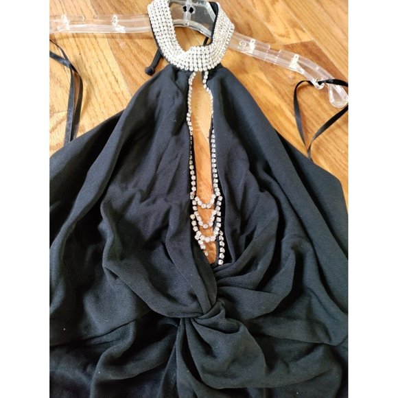 Nicole Bakti Sexy Fitted Stretch Rhinestone Evening Pantsuit SMALL Wide Leg NICE - Picture 7 of 10